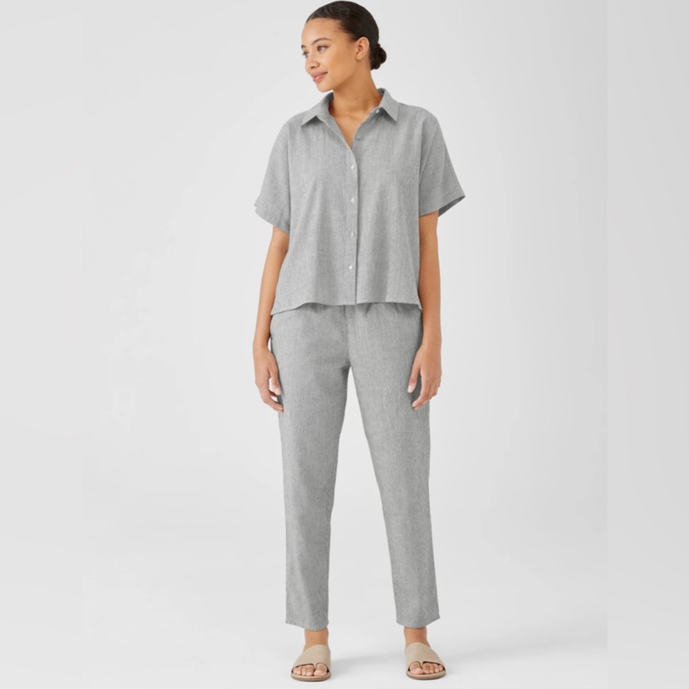 Eileen Fisher Organic Cotton Linen Ticking Stripe Shirt - Picture 3 of 10